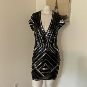 Express Black Sequin Low Cut Dress Petite M